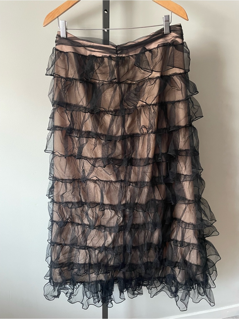 Endless Rose Ruffled Tiered Maxi Skirt Mesh Black Boho Size Large